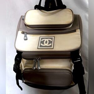 CHANEL Sports Line Nylon Leather Backpack White Gray **GUC**
